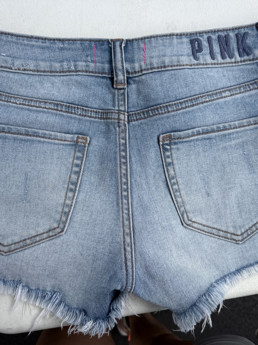PINK Victoria's Secret Light Blue Denim Cutoff Shorts with Frayed Hem